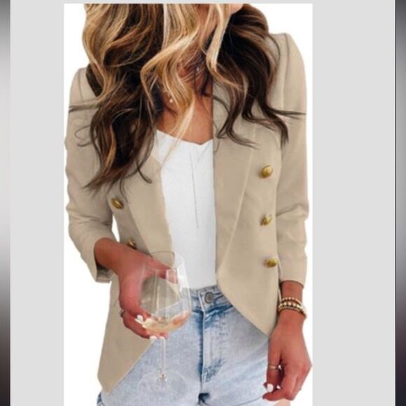 House of Harlow 1960 Double Breasted Single Closure Blazer in Beige Tan L NWOT - Picture 1 of 12